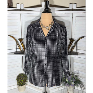 Jaclyn Smith collection shirt black white butterflies buttoned long sleeves XXL